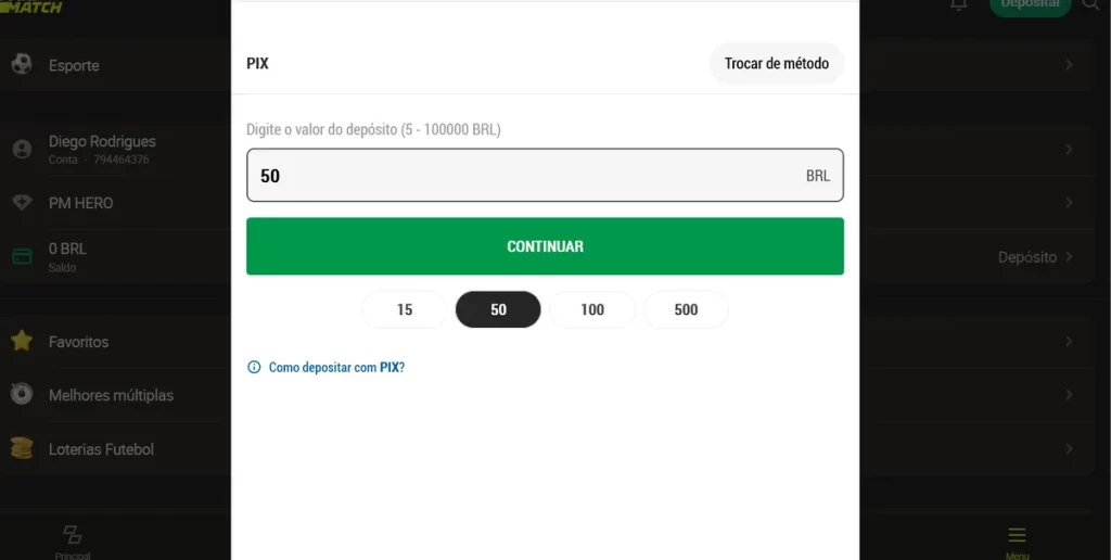 PariMatch Confirmação dos Detalhes